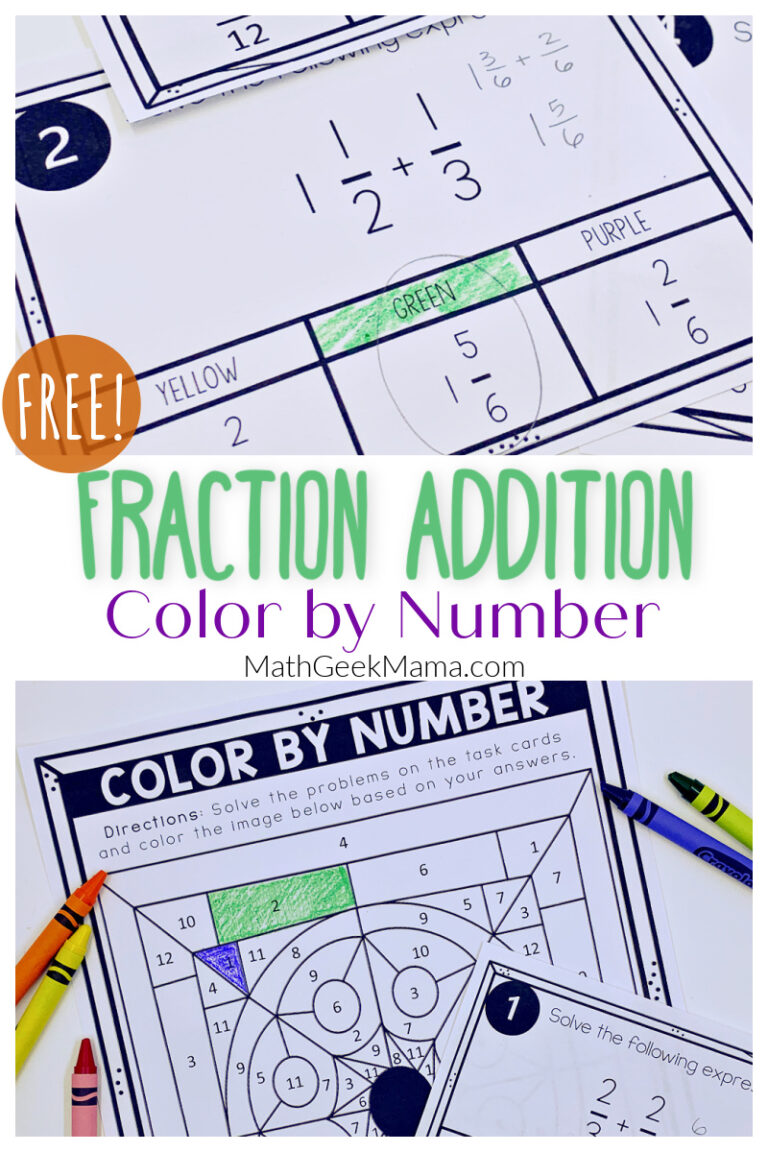 Add Fractions Color by Number: Unlike Denominators & Mixed Numbers