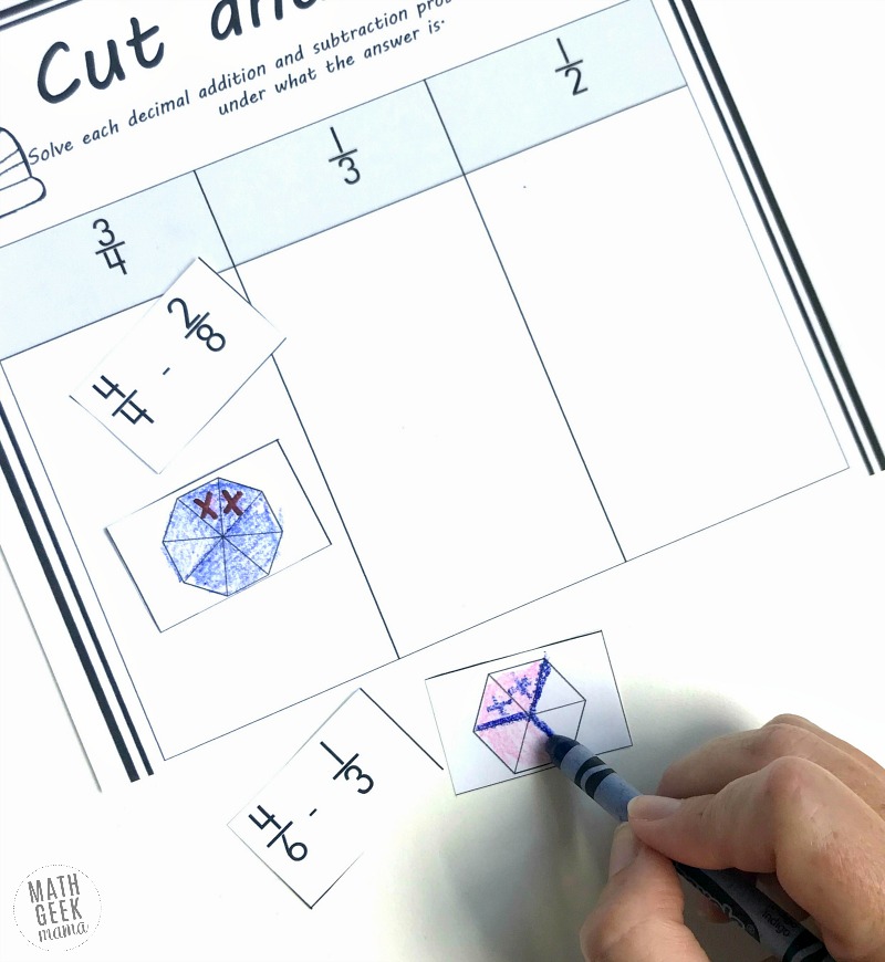 Do your kids need extra practice with fractions? This add & subtract fractions activity is a great way to incorporate visual models with fraction operations. Plus, it helps kids practice simplifying fractions as well, as they have to determine the right place to glue their solution! 