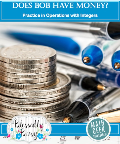 Introduce your kids to integer operations with this fun real life math lesson. In this lesson, kids will add & subtract integers to determine how much money Bob has in the bank and find his ending balance. Not only will kids learn what happens when you add & subtract positive & negative numbers, but they will see the commutative property at work. Grab this FREE from Math Geek Mama. 