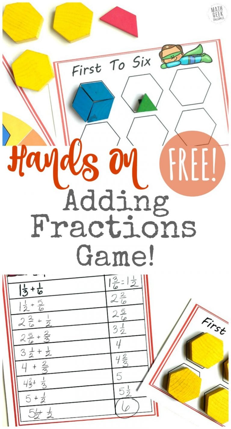 Hands On Adding Fractions Game for Kids