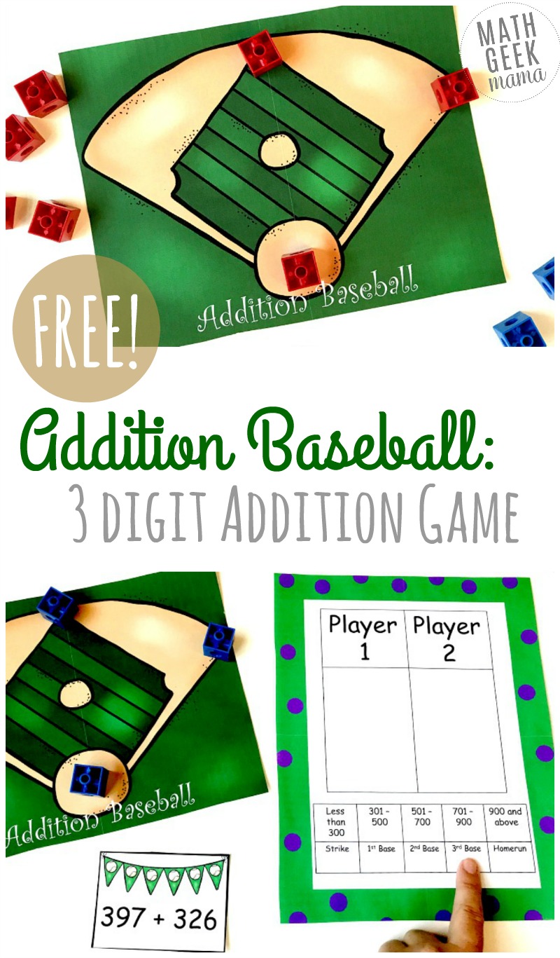 Need to work on adding large numbers? This baseball themed 3-digit addition game is such a fun way to practice skills, work on mental math or just get out of the normal routine. Perfect for your game time math center!