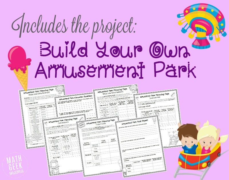 This extensive Algebra porject will challenge kids to think through a fun and engaging business idea: designing their own amusement park! In this project they will learn about costs, revenue and profit as well as apply their understanding of linear equations to a real world example. Perfect for Pre-algebra or Algebra 1 students. 