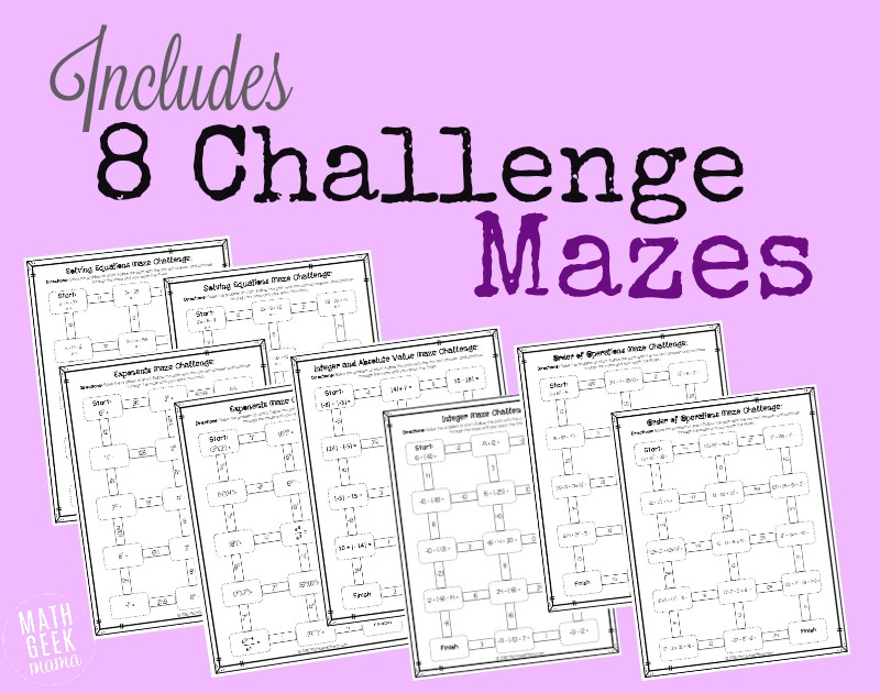 These fun Algebra mazes will give your kids practice with important Algebra skills in a way that is fun and motivating! Students have to get the right answer in order to make it through the maze!