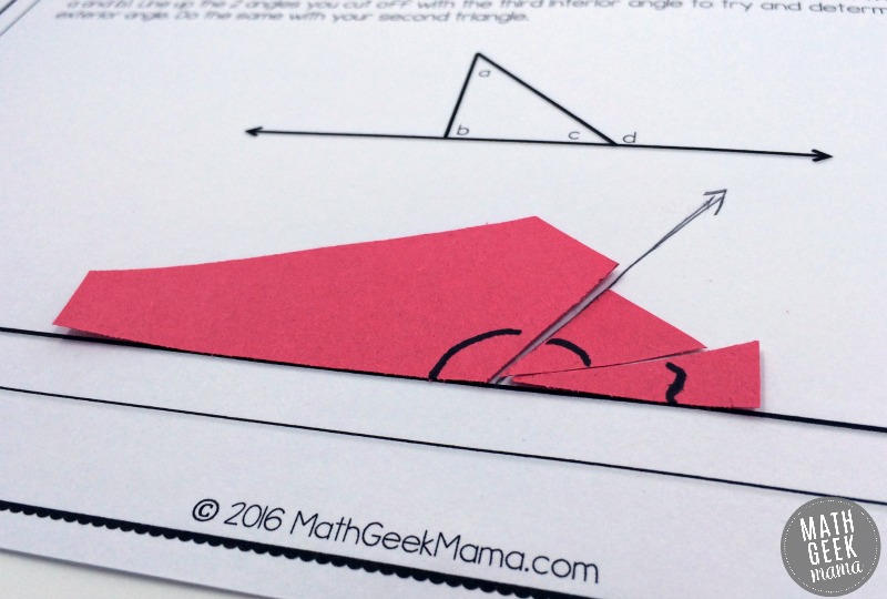 These hands on geometry lessons are such a great way to help kids see the relationship between the interior and exterior angles in triangles! This free download is simple to use and includes teaching tips and an answer key!