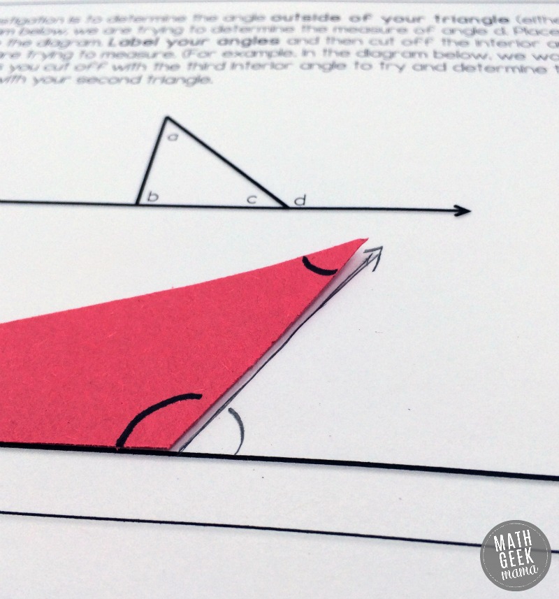 These hands on geometry lessons are such a great way to help kids see the relationship between the interior and exterior angles in triangles! This free download is simple to use and includes teaching tips and an answer key!