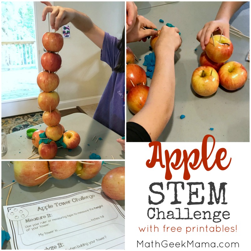 This fun apple STEM challenge will excite your kids. It's perfect for back to school or fall or to use along with the book, "Ten Apples Up On Top!"