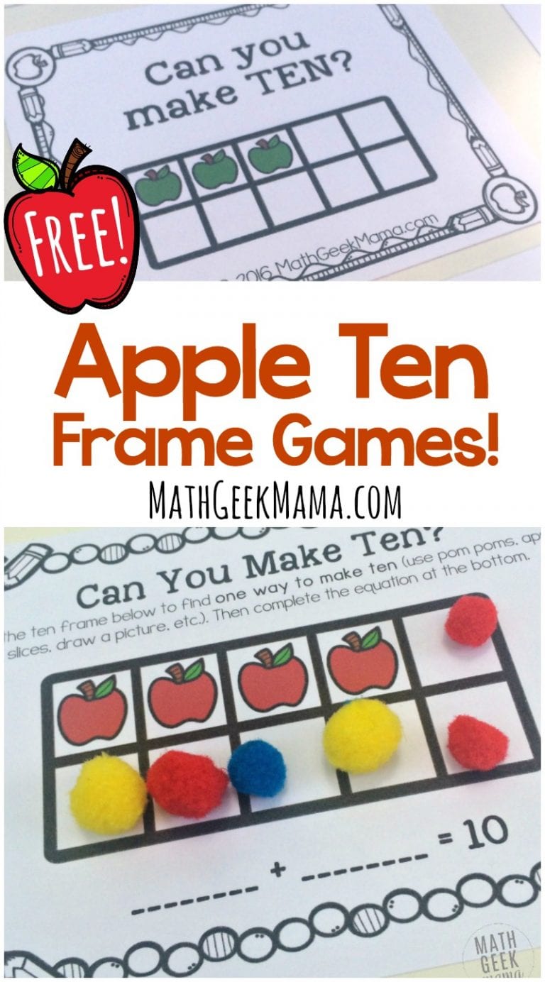 Apple Ten Frame Games for Kindergarten {FREE}