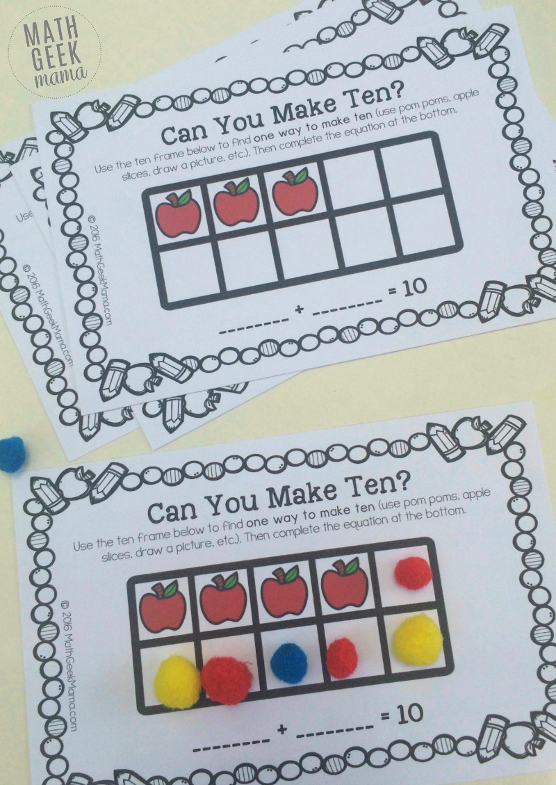 Help kids learn how to make ten and write number sentences with this adorable set of apple themed ten frame games!