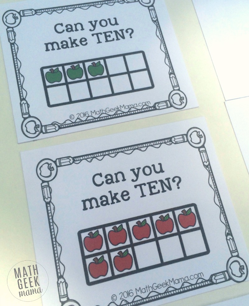 Help kids learn how to make ten and write number sentences with this adorable set of apple themed ten frame games!
