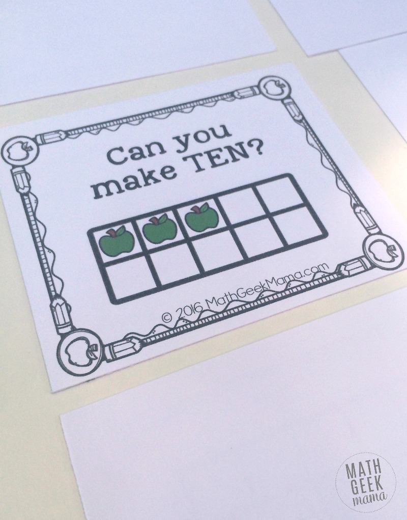Help kids learn how to make ten and write number sentences with this adorable set of apple themed ten frame games!