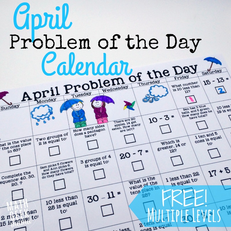 This super fun April Math Problem of the Day calendar is simple to use and lets kids practice a little math each day! Plus, kids love the fun twist that makes these unique!