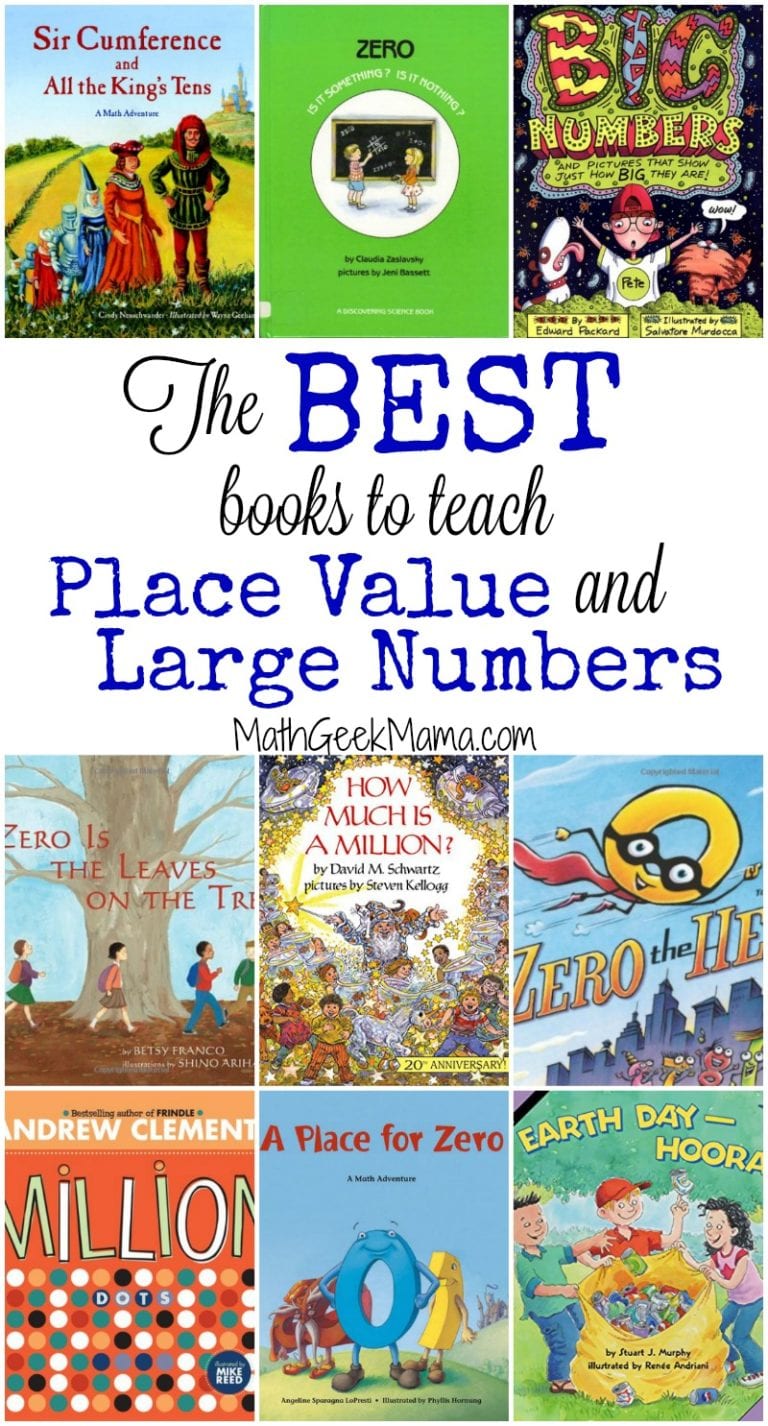 This is such a helpful list of books that can be used to teach place value and explore large numbers with kids! There are so many great ideas, as well as free resources