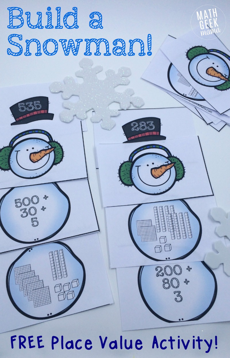 This fun and simple to use place value activity is perfect for a snowy day! Help your kids increase their understanding of expanded form and large numbers with these adorable snowmen. Just print and play!