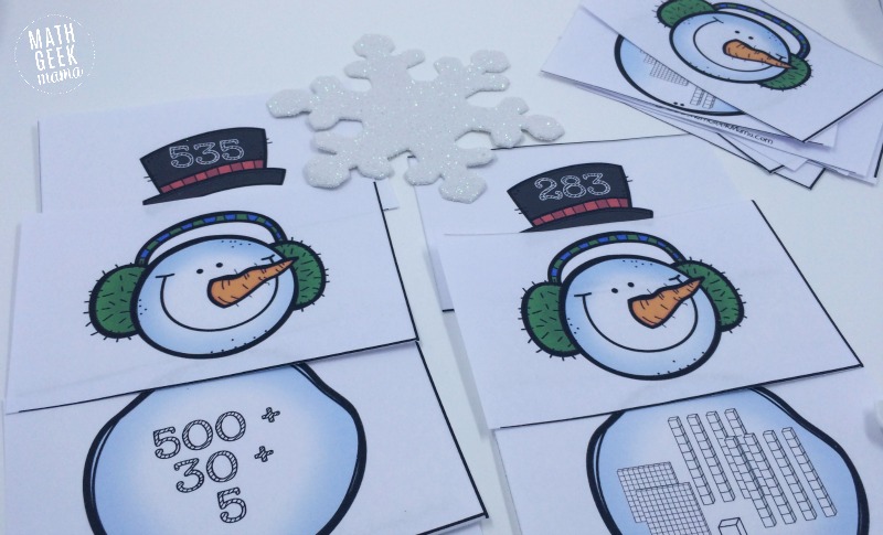 This fun and simple to use place value activity is perfect for a snowy day! Help your kids increase their understanding of expanded form and large numbers with these adorable snowmen. Just print and play!