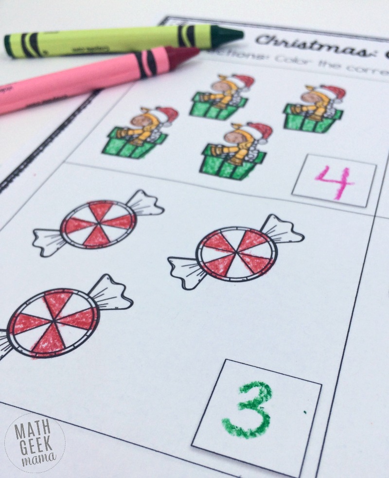 This adorable set of Christmas themed "count and color" pages is perfect for Kindergarten! Help kids practice counting, writing numerals and one-to-one correspondance. 