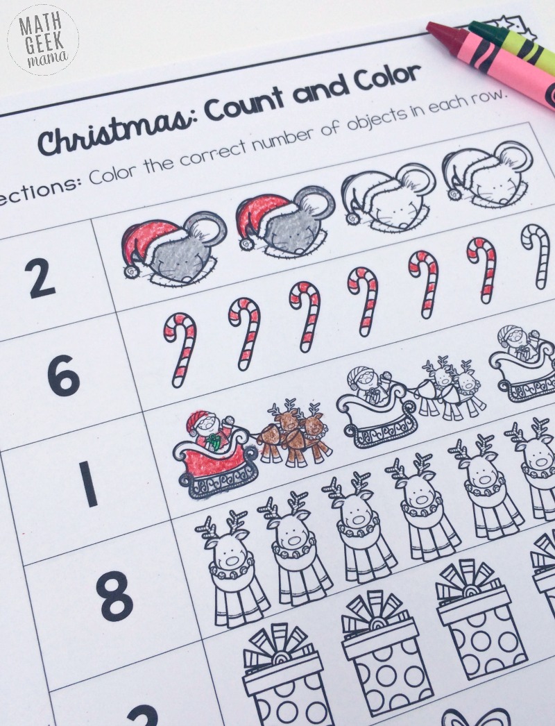This adorable set of Christmas themed "count and color" pages is perfect for Kindergarten! Help kids practice counting, writing numerals and one-to-one correspondance. 