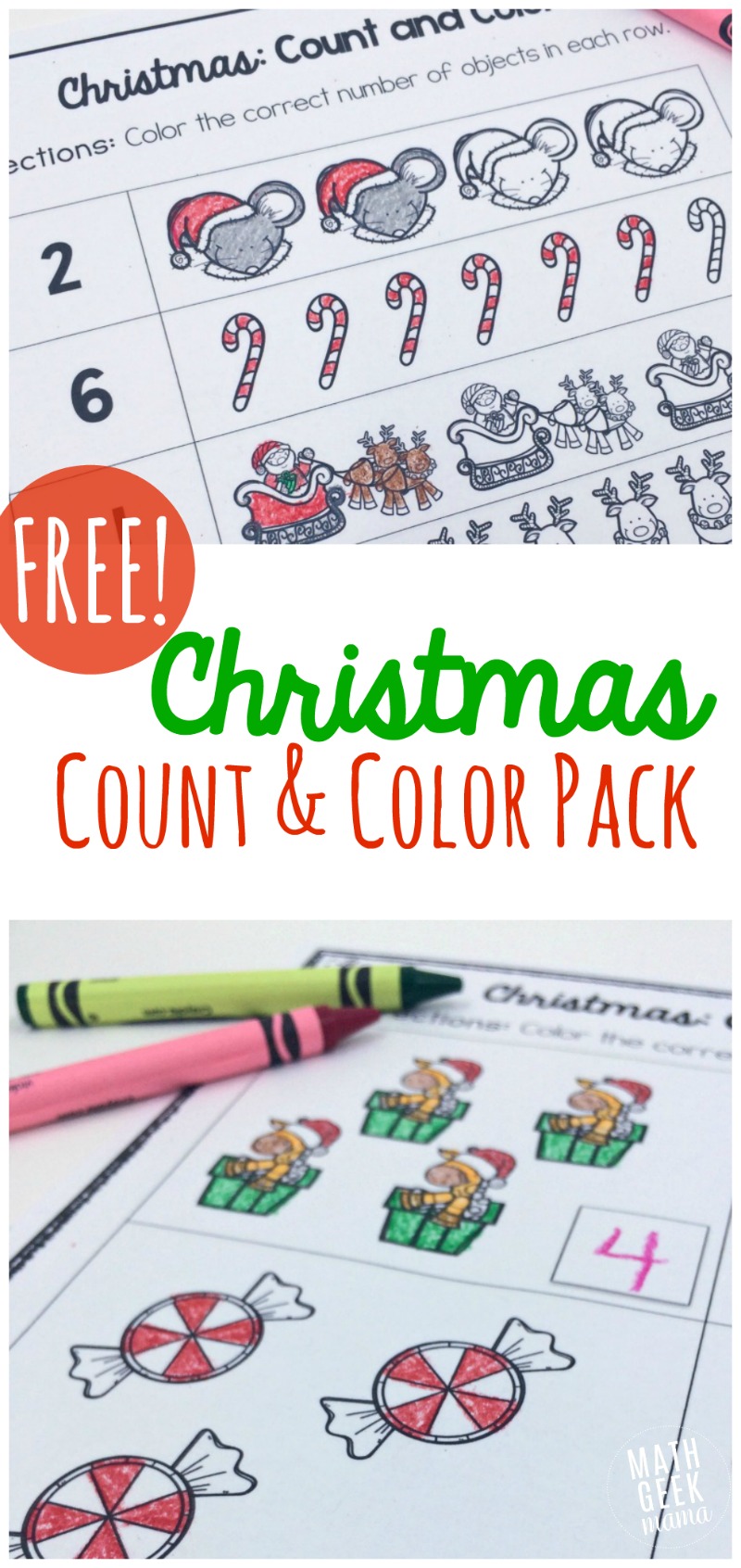 This adorable set of Christmas themed "count and color" pages is perfect for Kindergarten! Help kids practice counting, writing numerals and one-to-one correspondance. 