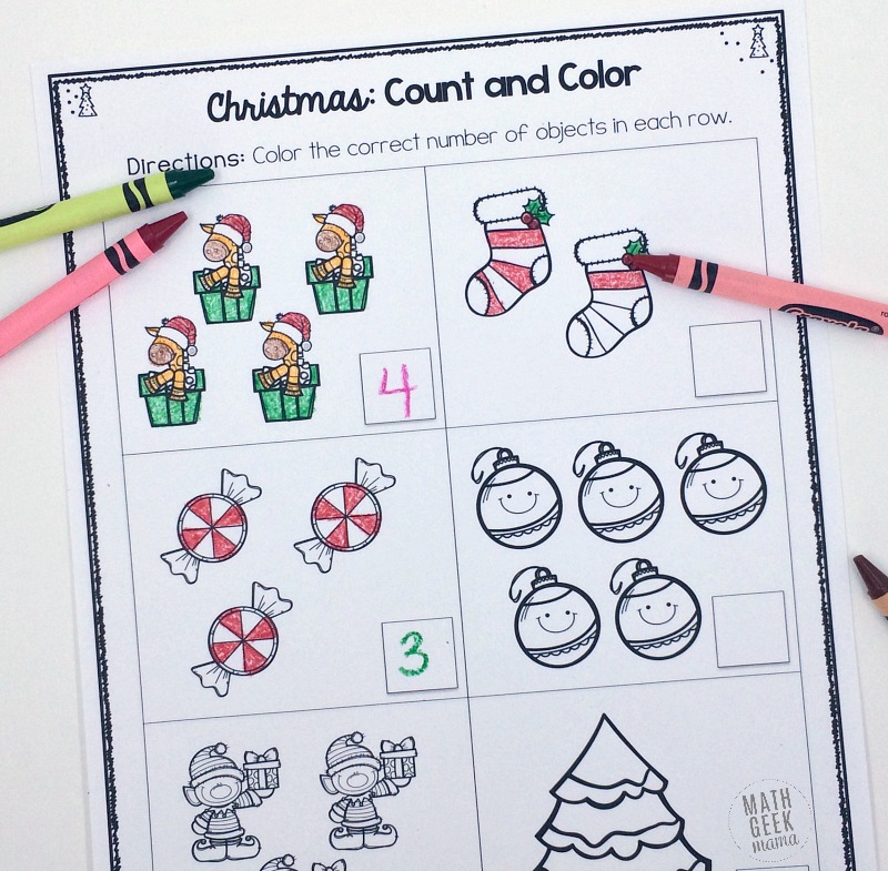 This adorable set of Christmas themed "count and color" pages is perfect for Kindergarten! Help kids practice counting, writing numerals and one-to-one correspondance. 