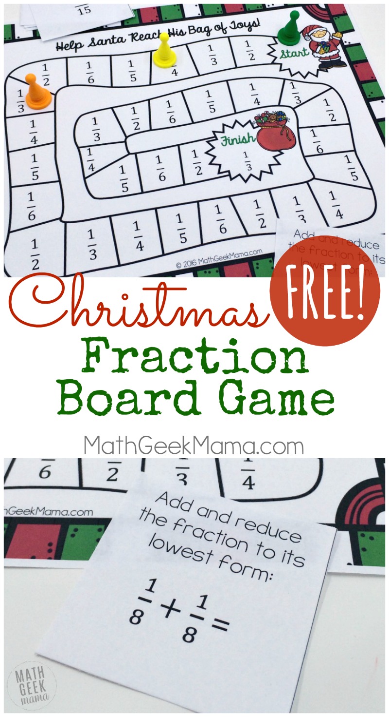 Grab this fun and easy to play Christmas fraction board game this December. Practice important fraction skills with your kids in a fun way!