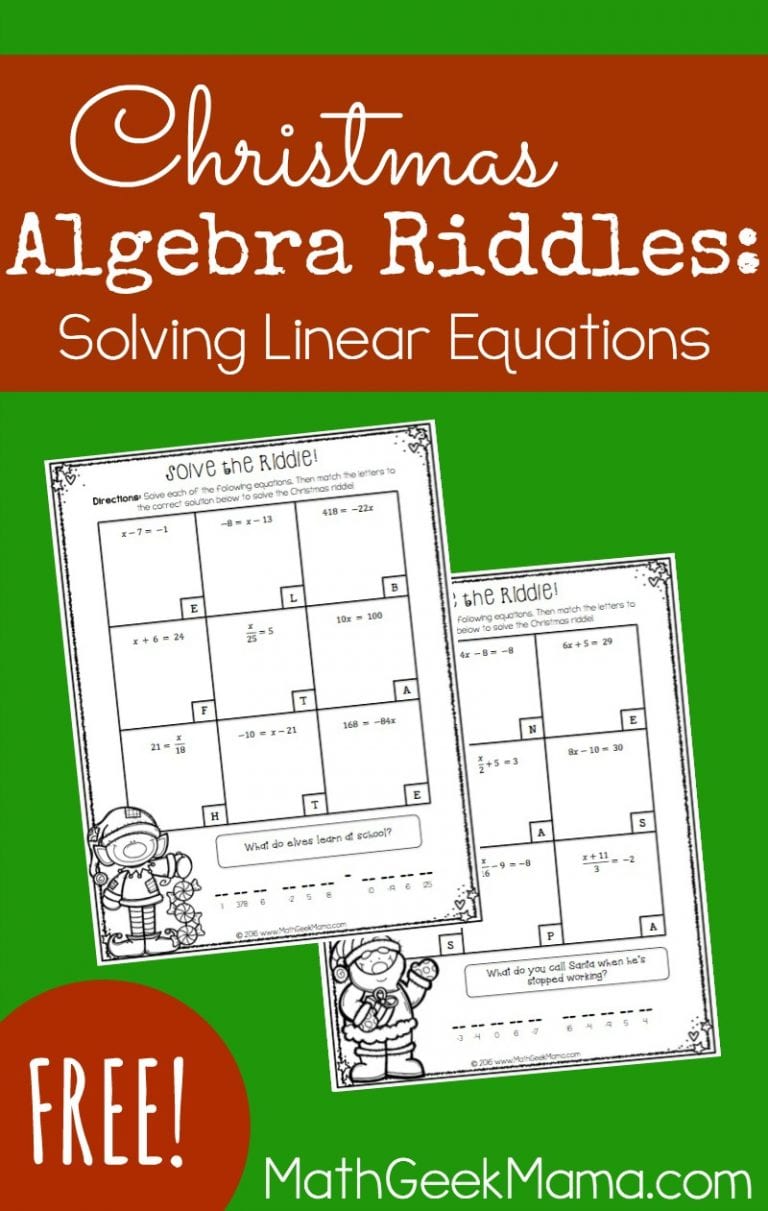 Christmas Algebra Riddles: Solving Linear Equations {FREE}