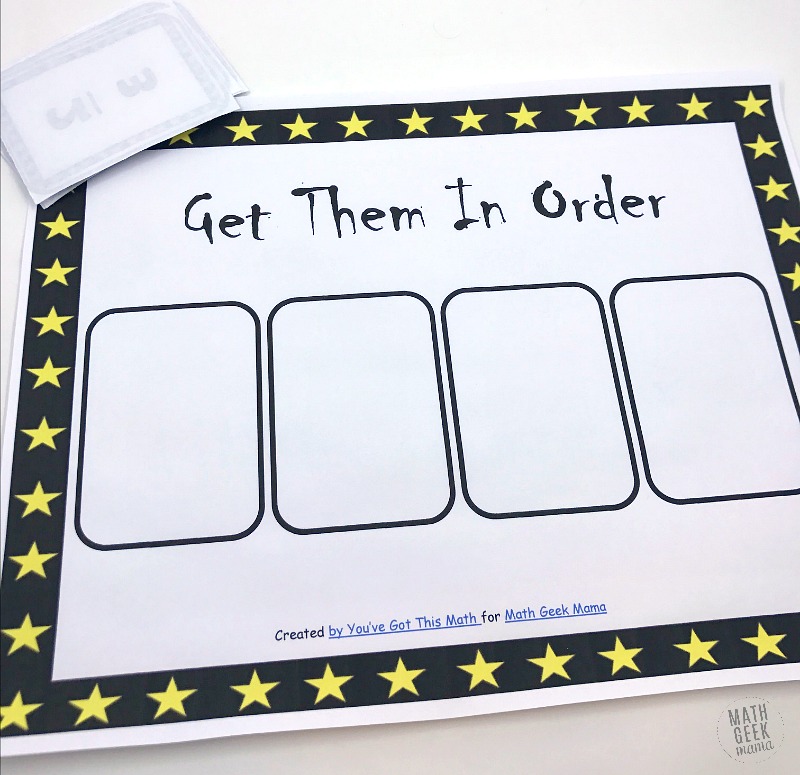 Challenge kids and strengthen their fraction sense with this comparing fractions game. Get Them in Order is a fun way to review all sorts of fraction skills, such as simplifying fractions, comparing fractions and ordering fractions. Grab the game FREE from Math Geek Mama!