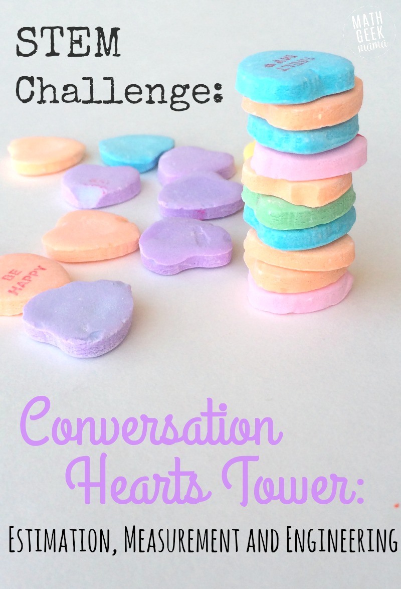 This simple challenge lets kids explore engineering and math, as well as work on fine motor skills! All you need is a bag of conversation hearts for hours of math fun and learning!