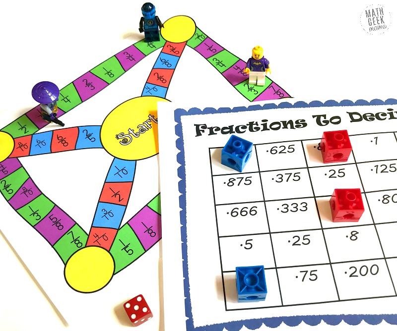 Need a fun and engaging way to give kids practice with converting fractions to decimals? This game is easy to set up and different every time you play! It will give kids the opportunity to practice mental math conversions, or you can let kids work out each solution on a piece of paper. Either way, this is a fun game you can pull out again and again. 