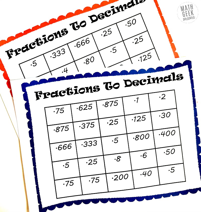 Need a fun and engaging way to give kids practice with converting fractions to decimals? This game is easy to set up and different every time you play! It will give kids the opportunity to practice mental math conversions, or you can let kids work out each solution on a piece of paper. Either way, this is a fun game you can pull out again and again. 