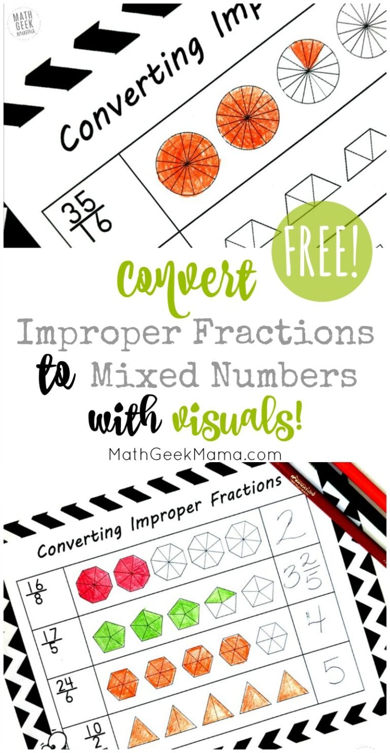 {FREE} Convert Improper Fractions to Mixed Numbers Using Visuals