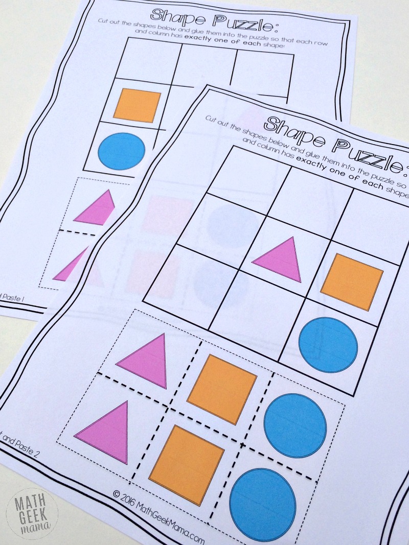 These fun, cut and paste logic puzzles are the perfect way to help your preschooler work on their logical reasoning skills! Plus, use them as an opportunity to discuss shapes, and work on fine motor skills!