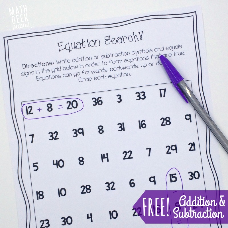 This set of addition and subtraction equation searches is a fun and unique way for kids to practice their math skills! This set focuses on addition and subtraction within 40, and is perfect for kindergarten and first grade.