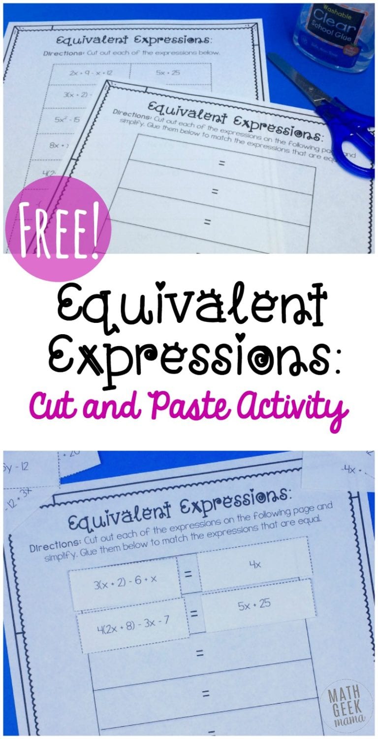 Simplify Expressions: Equivalent Expressions Cut & Paste {FREE}