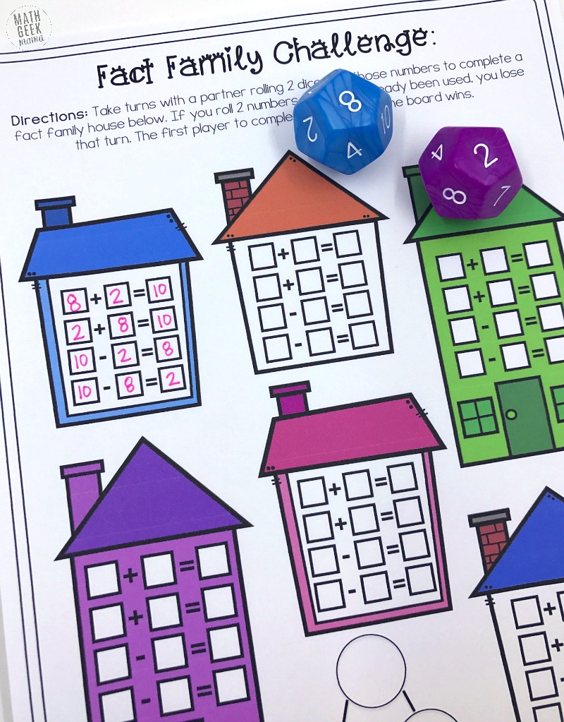 Help kids learn and explore addition and subtraction with these cute fact family game boards. There are so many variations, you can easily differentiate for individuals, small groups or play together as a class! Grab the whole set FREE from Math Geek Mama.