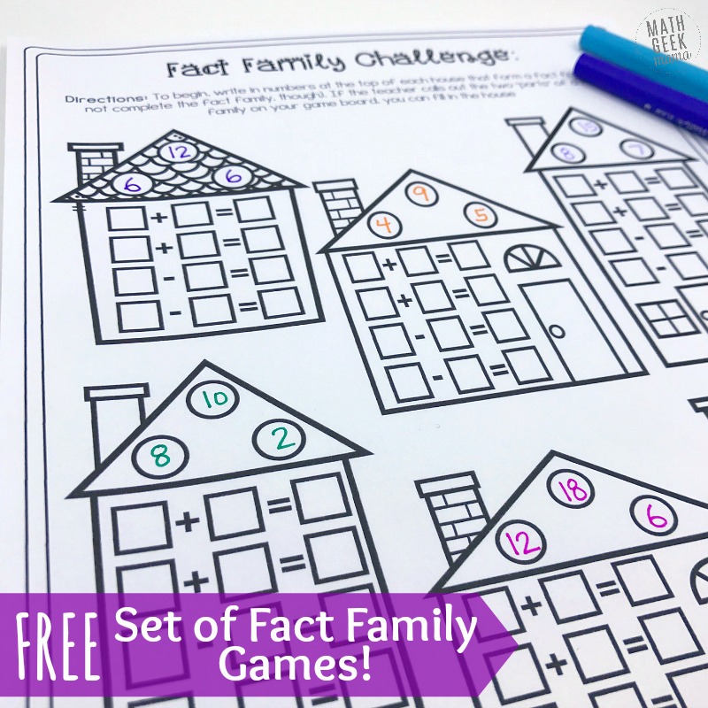 Help kids learn and explore addition and subtraction with these cute fact family game boards. There are so many variations, you can easily differentiate for individuals, small groups or play together as a class! Grab the whole set FREE from Math Geek Mama.