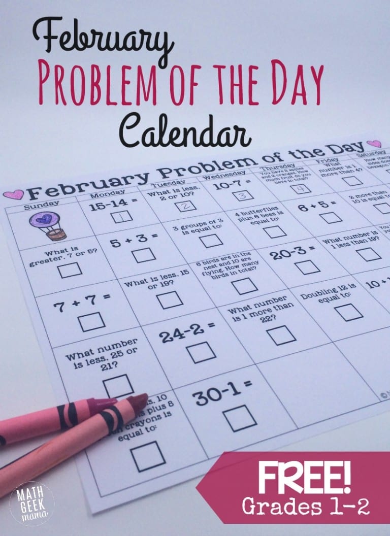 February Math Problem of the Day {FREE Printable!}