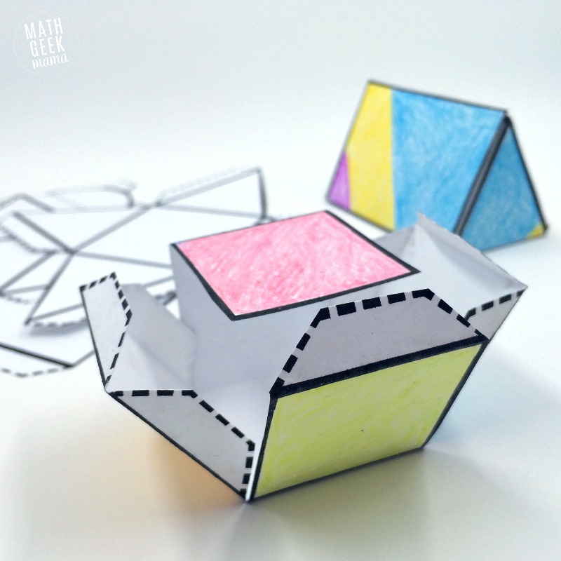 This easy to use printable set of foldable 3D shapes can be used for all sorts of math learning! Plus, let kids get creative and turn it into a math and art lesson in one!
