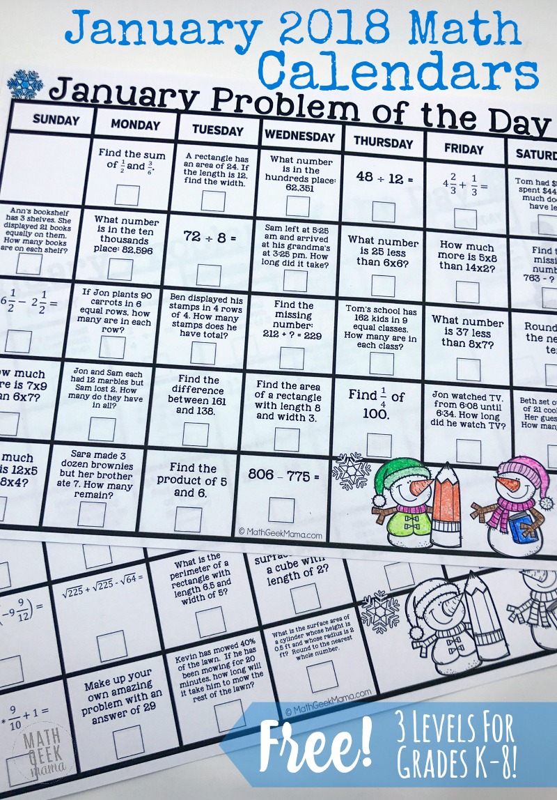 Looking for a fun and low prep way to get in some daily math review? These January 2018 Problem of the Day Calendars are fun and easy to use! Plus, kids love the simple twist. Get 3 different levels for the month of January in this post!