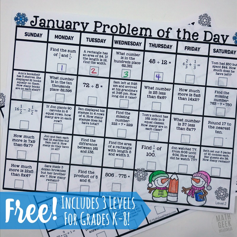Looking for a fun and low prep way to get in some daily math review? These January 2018 Problem of the Day Calendars are fun and easy to use! Plus, kids love the simple twist. Get 3 different levels for the month of January in this post!