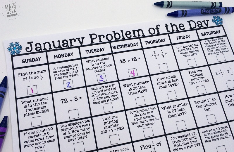 Looking for a fun new way to practice math each day? Try this set of January Problem of the Day Calendars! Each day a new math problem, covering a variety of skils. Includes 2 calendars for grades K-2 and 3-5.