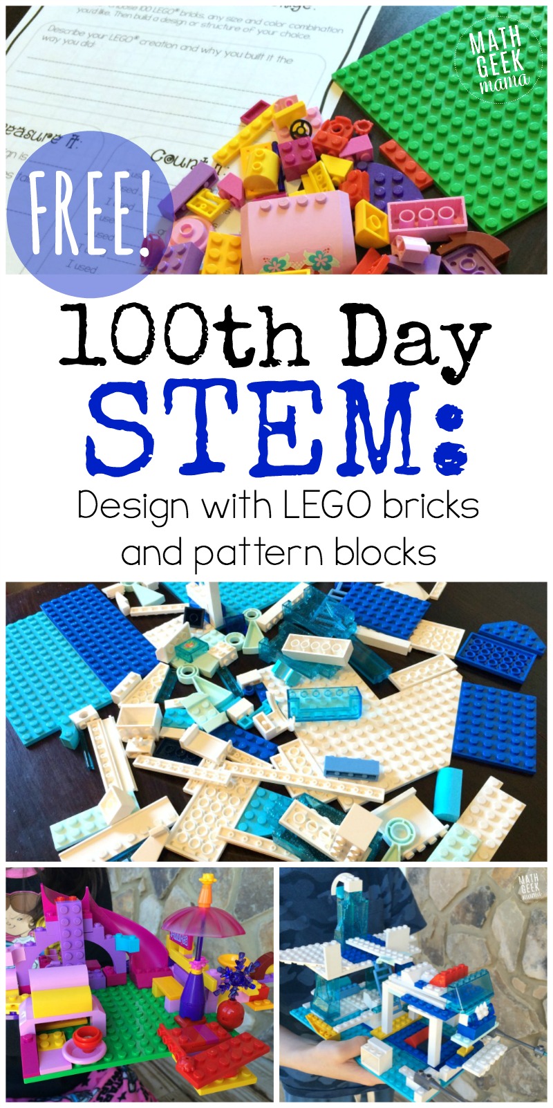 Looking for a fun and engagin STEM challenge for your 100th day of school? This post includes 2 different FREE 100th day of school STEM activities which can be used or adapted for grades K-6. Kids will love the challenge and exploring the math behind the design!