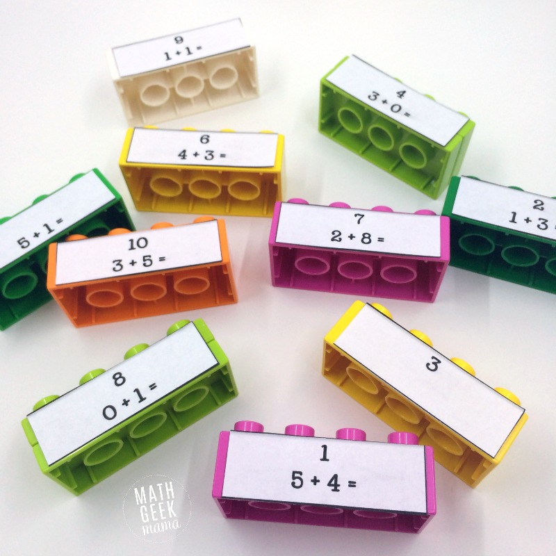 This idea for practicing math facts is brilliant! These LEGO duplo math puzzles are such a fun way for kids to practice and increase fact fluency!