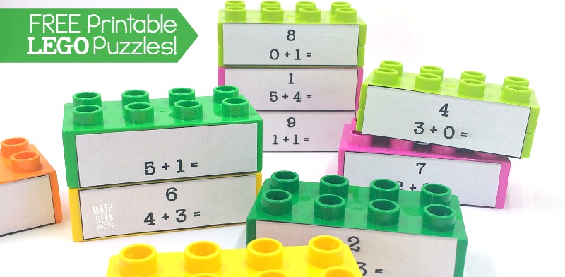 This idea for practicing math facts is brilliant! These LEGO duplo math puzzles are such a fun way for kids to practice and increase fact fluency!