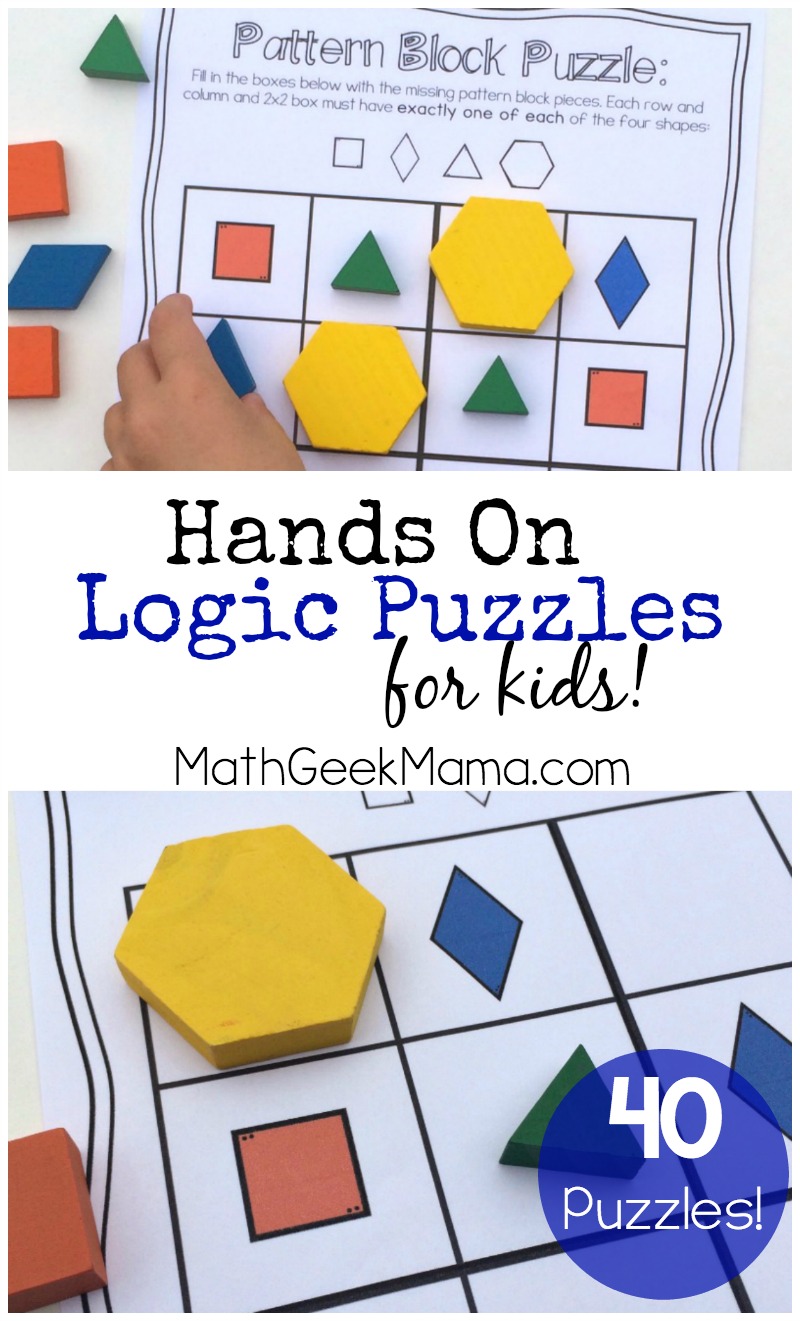 This awesome set of 40 hands on logic puzzles is a great way to get kids thinking and using their logical reasoning skills! Includes 4 different variations in color and black and white!