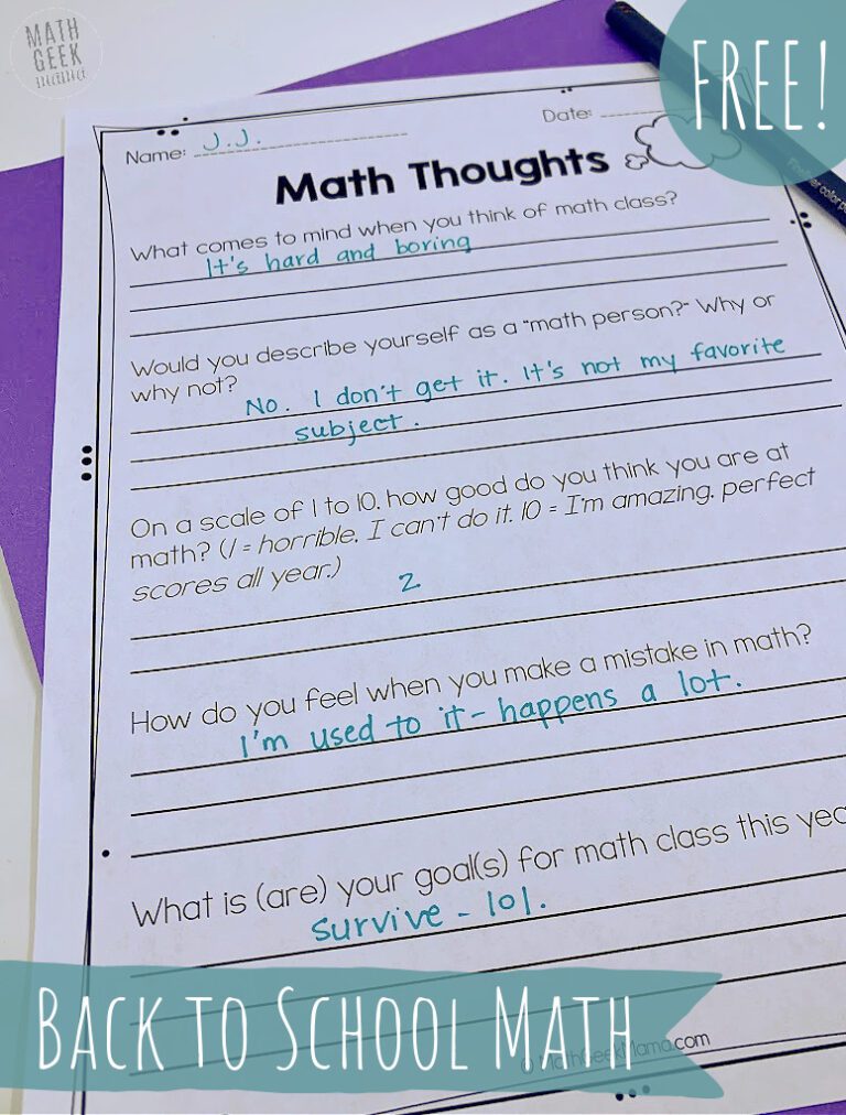 Math Mindset Reflection Pages {FREE}