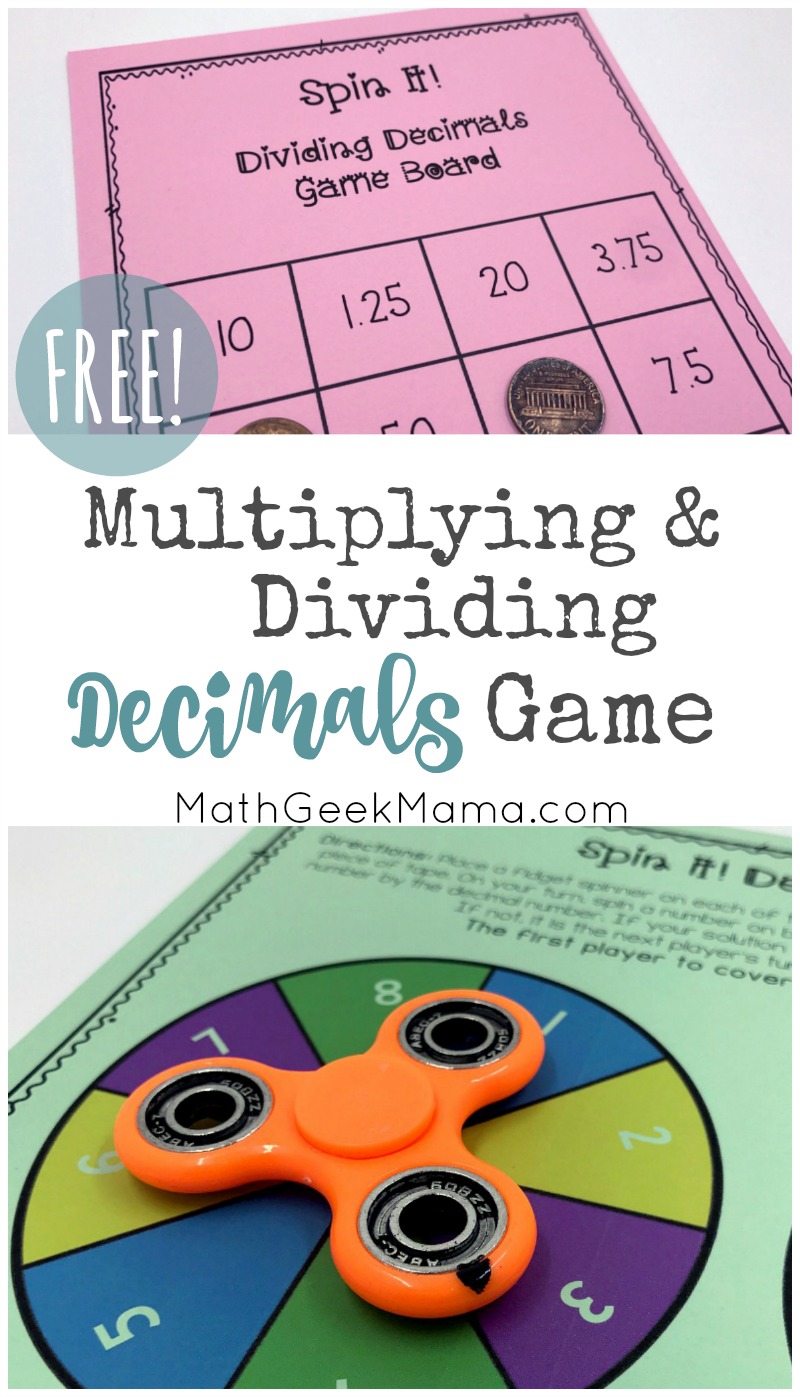 This game provides fun practice with decimals and is great for kids who love to use their fidget spinner! With this easy print and play game, kids will work on multiplying and dividing whole numbers with decimals. Plus, with blank game boards you can create even more variations!