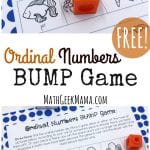 Looking for some quick and easy practice with ordinal numbers? This simple BUMP game is perfect for partner practice or a math center for your kindergarteners or first graders.