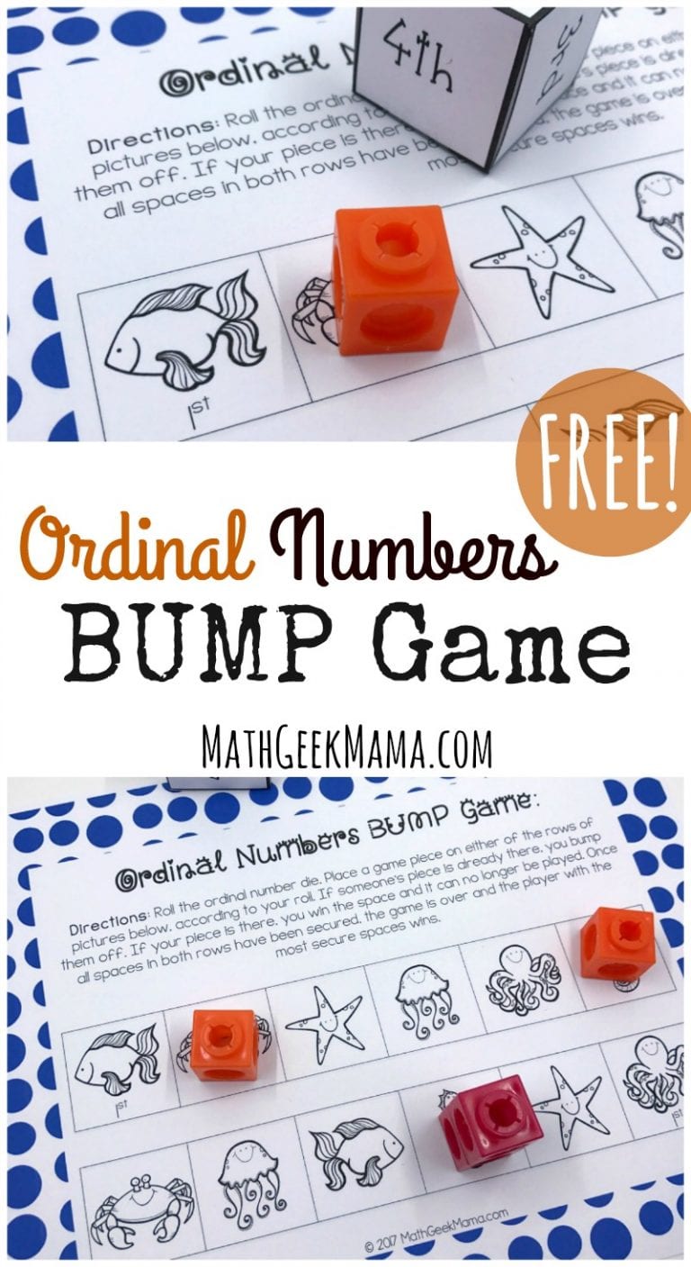 Looking for some quick and easy practice with ordinal numbers? This simple BUMP game is perfect for partner practice or a math center for your kindergarteners or first graders.