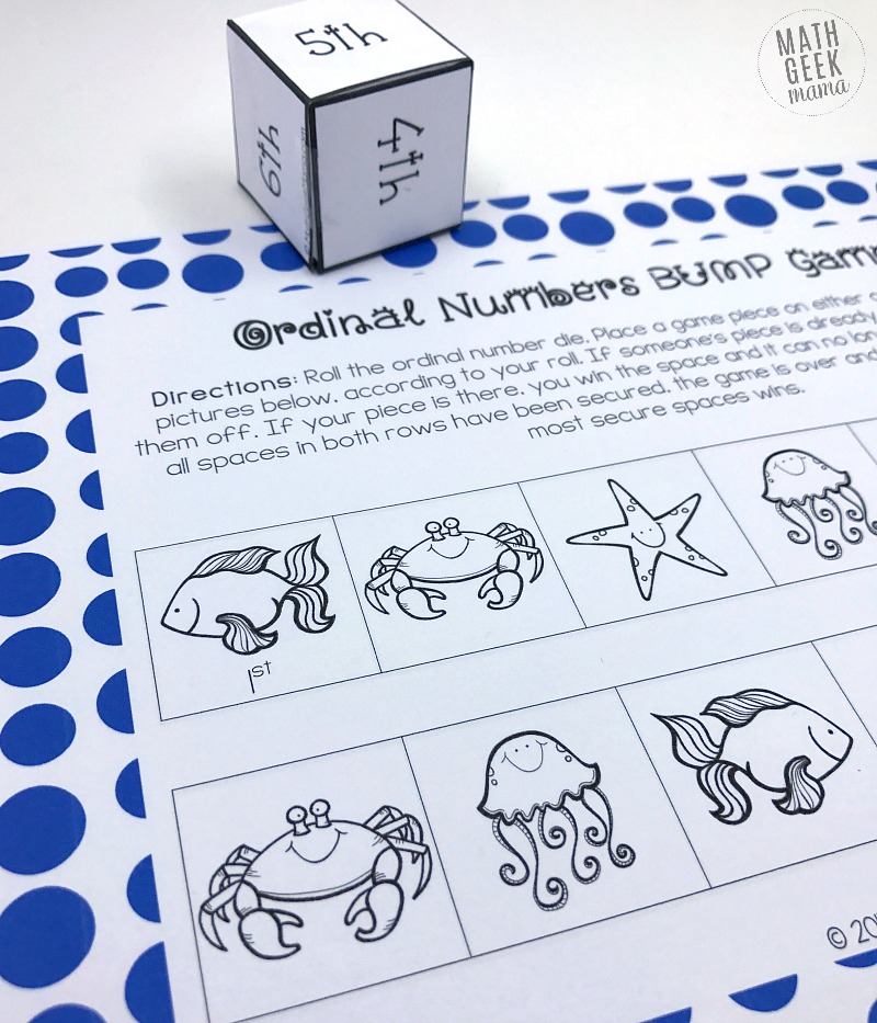 Looking for some quick and easy practice with ordinal numbers? This simple BUMP game is perfect for partner practice or a math center for your kindergarteners or first graders.