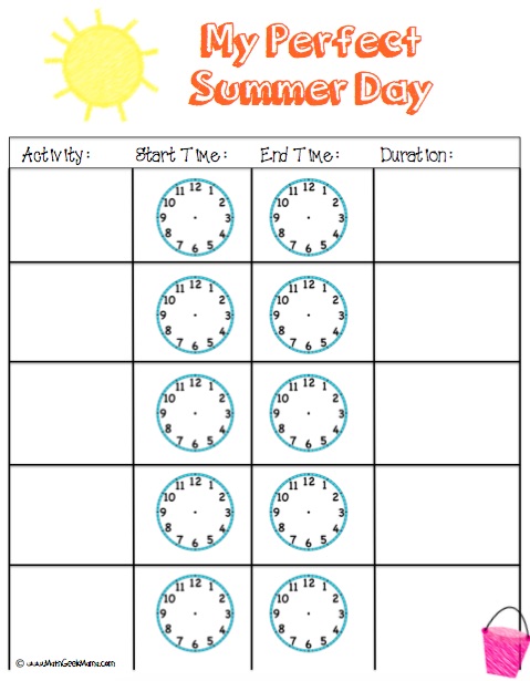 Perfect Summer Day Elapsed Time Activity