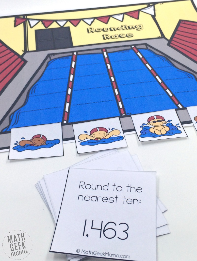 This easy to use printable rounding game is perfect for second grade or third grade! This game will help kids practice rounding to the nearest ten, hundred and thousand as they race to beat the other swimmers!